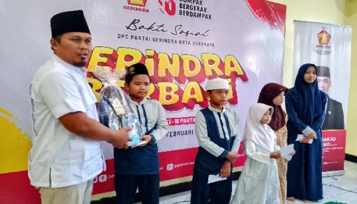 Gerindra Surabaya Rayakan HUT Partai ke-18 dengan Aksi Nyata Santuni Anak Yatim di Kenjeran